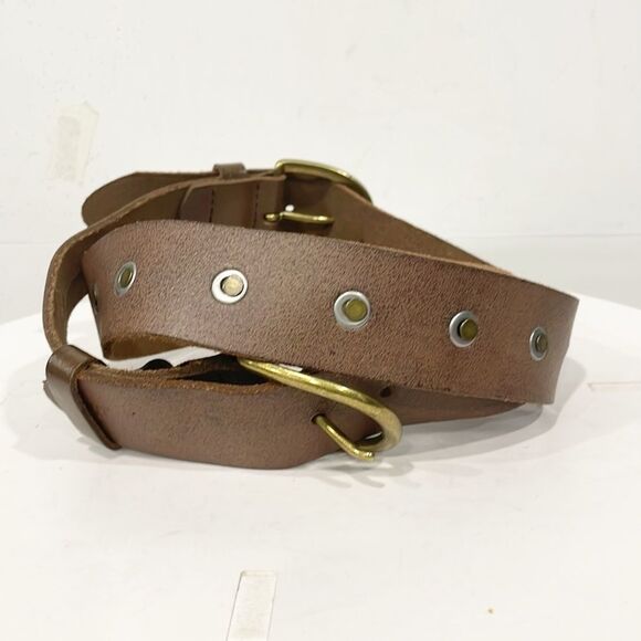 Vintage Joe’s Jeans Mens Genuine Leather Belt Sz Lg Two Buckle Studded Handmade - Picture 4 of 11